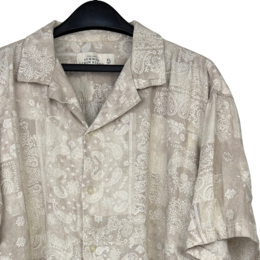 Abercrombie & Fitch SUMMER LINEN BLEND Shirt Mens XL Tan Paisley Patchwork